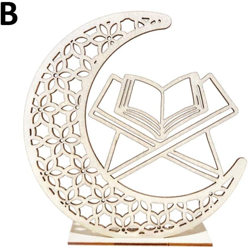Ramadan Eid Mubarak Decorations, Wooden LED Crescent Moon LED Candles Light Wooden Plaque Hanging Pendant Perfect for Islam Muslim Event Party Supplies