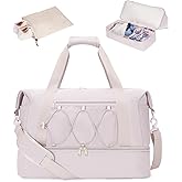 sportsnew Gym Travel Bag for Women, Large Travel Duffel with Shoe Compartment and Wet Pocket, Water Resistant Weekender Overnight Carry on Sports Tote Bags, Beige,Patent Pending