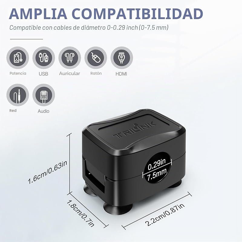 Set de 6 clips magnéticos para cables con 6 ventosas de silicona para cable management | Soporte y organizador de cables para hogar, oficina, escritorio, teléfono, coche y pared