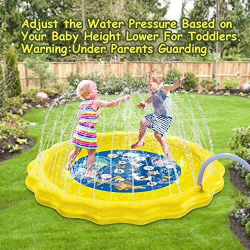 HISTOYE Outdoor Sprinkle Play Mat Summer Sprinklers for Yard Kids 63" Large Size Splash Pad for Toddler Outside Toys Fun Lawn Water Mat Toy Wading Pool for Girl Boy Babies