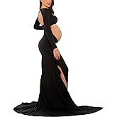 Bhome Maternity Dress for Photoshoot Cut-Out Backless Side Split Maternity Maxi Gown for Photoshoot