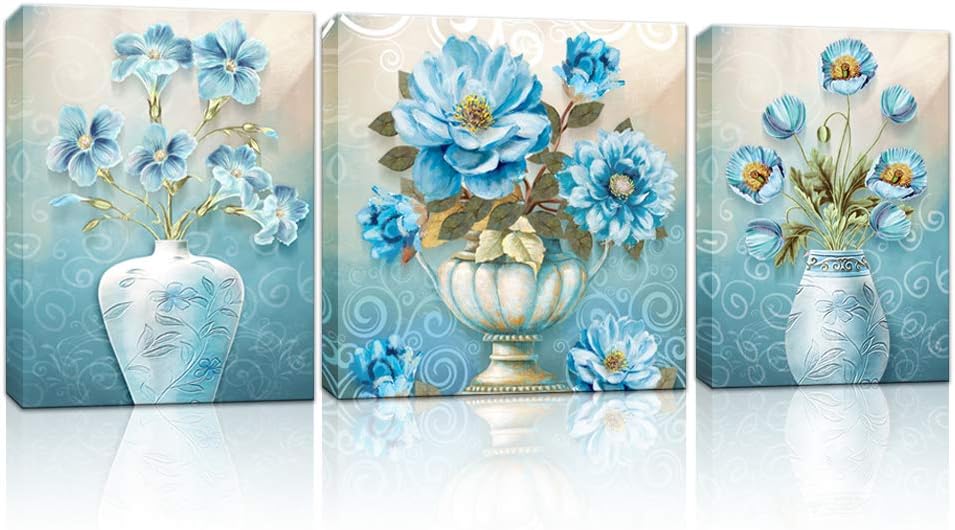 Innopics 3 Piece Blue Flower Canvas Wall Art Elegant