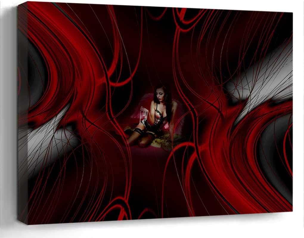Wall Art Canvas Print Photo Artwork Home Decor (24x16 inches)- Prostitution Erotic Lingerie Red Black Backg