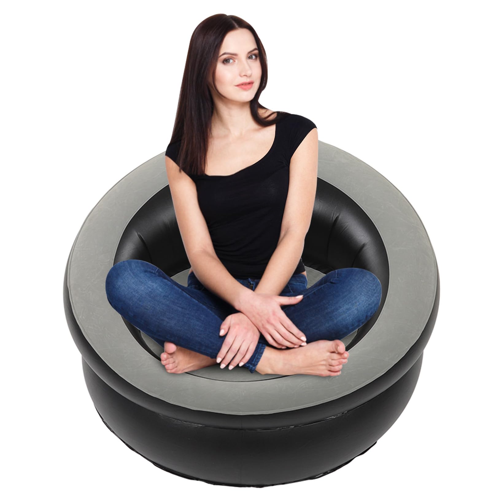 Mrisata Inflatable Chair Sofa Blow Up Seat Gaming Lounger Indoor Outdoor Camping Garden Stylish Red Design Soft Plush Fabric Single Living Room (Gray)