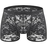 TAYLORHOTT Men's Comfortable Silky Trunks Sexy Translucent Lace Boxer Shorts Briefs Breathable Underwear
