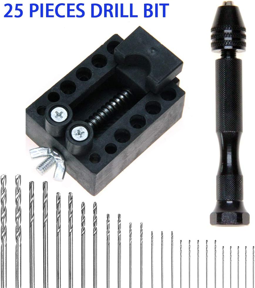 Hand Drill Bits Set, 25 Pcs Precision Pin Vise Set Hand Twist Drill Bits (0.5-3mm) and Vise Clamp for Craft Carving,DIY Drilling,Woodworking,Jewelry or Model Making