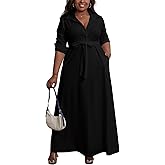 Aressdom Plus Size Dresses for Curvy Women Stretchy Shirt Dress with Belt Pockets