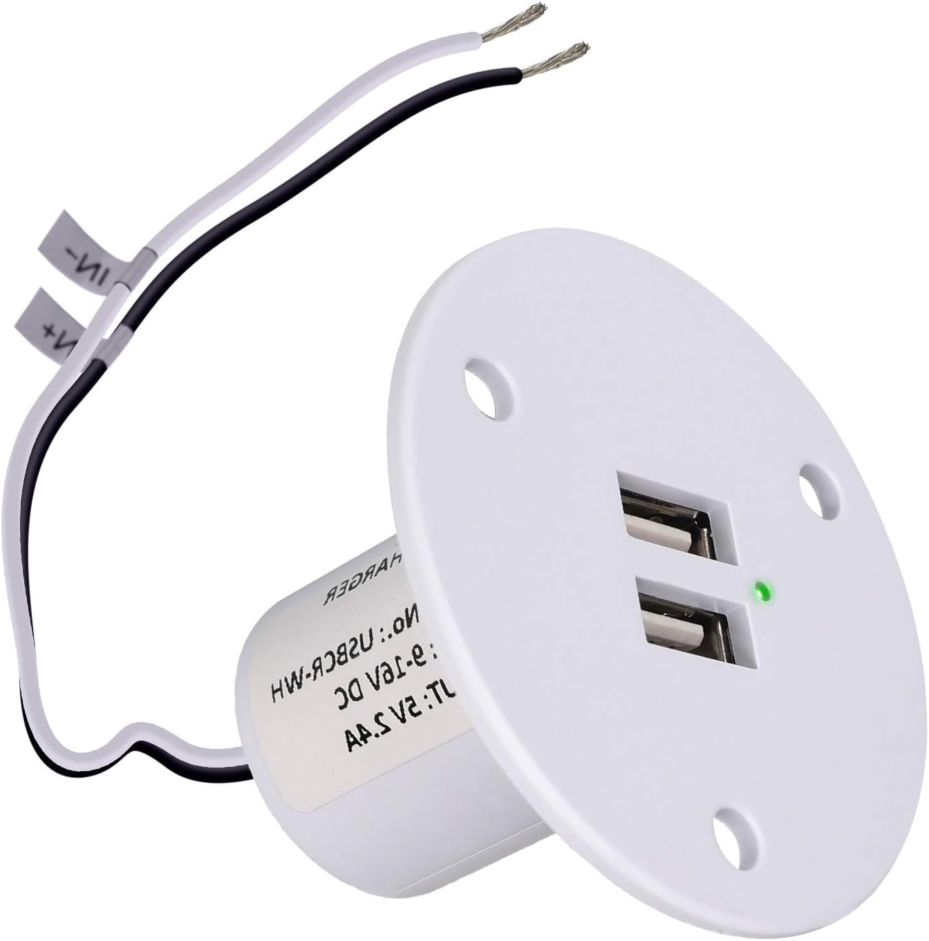 Facon RV USB Charger Socket Power, High Speed Charging 5V / 2.4A Dual USB Outlet, Recessed Mount with Green Indicator Light, USB Outlet for RV Trailer Camper Boat Marine Motorhome (White): Automotive