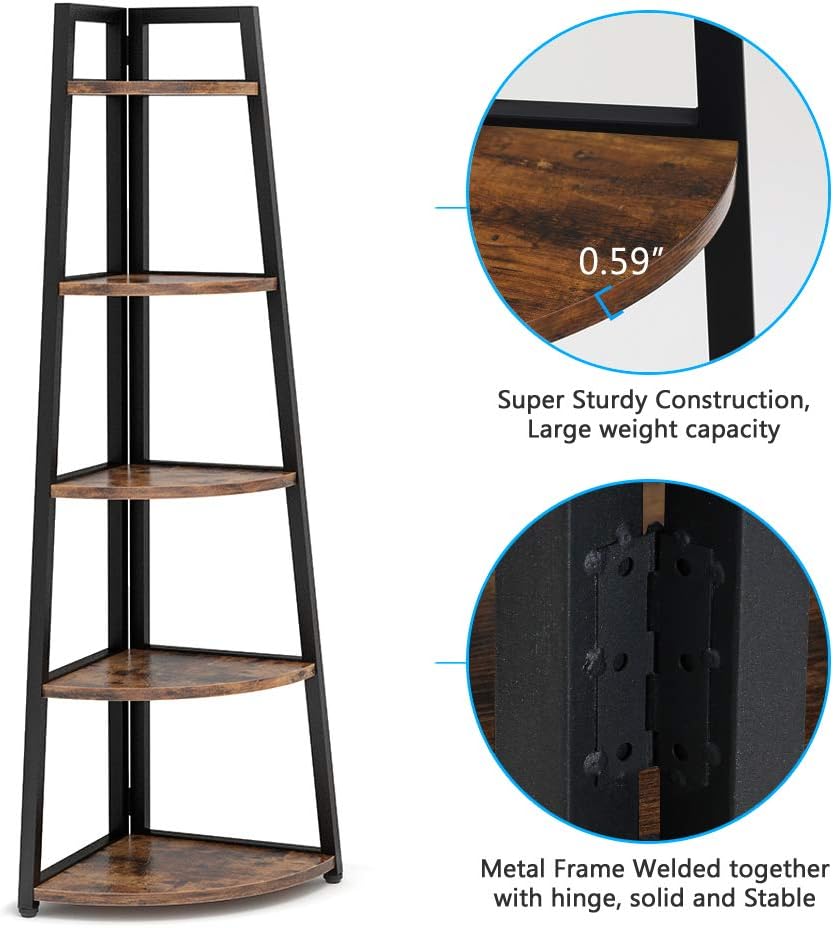Tribesigns 70 inch Tall Corner Shelf, 5 Tier Rustic Corner Bookshelf Industrial Corner Ladder Shelf Small Bookcase Plant Stand for Living Room, Kitchen, Home Office: Kitchen & Dining