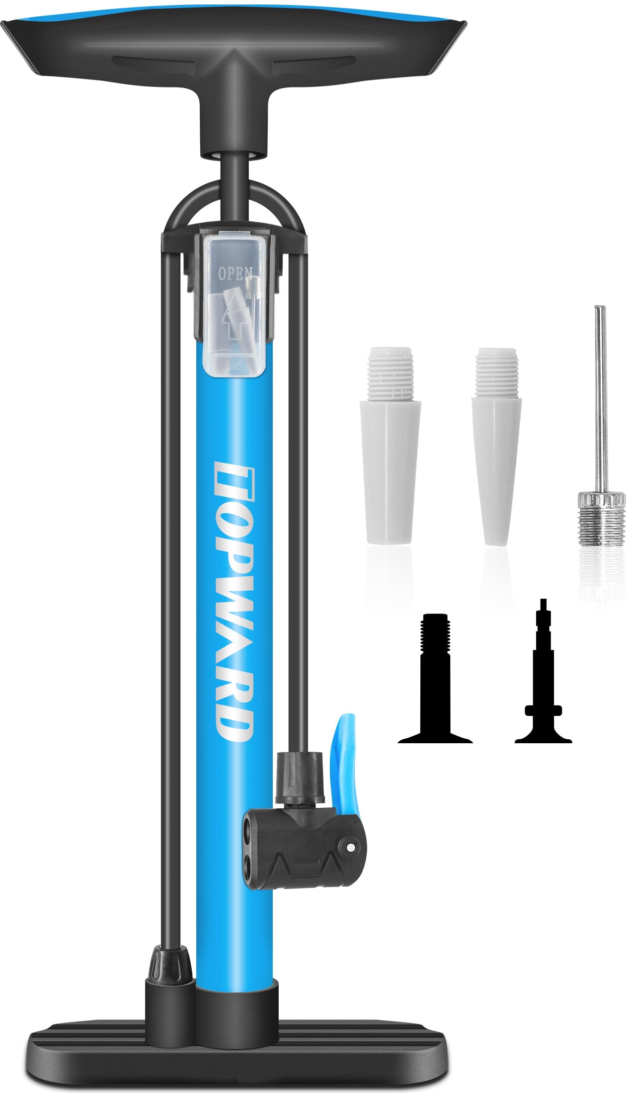 Photo 1 of Topward Bicycle Tire Pump Portable, Hand Air Pump for Bike Exercise Balls Inflatables, Fits Presta & Schrader Valve, Bike Floor Pump with Ball Pump Needle for Soccer Volleyball Basketball Inflator