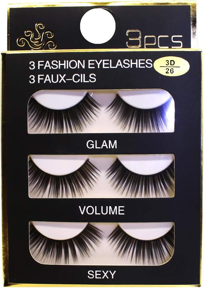 FLAWISH 3D False Eyelashes Thick Artificial Long Eyelash Extention, Box of 3 Pair