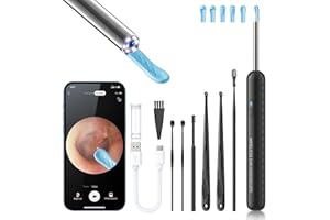 AIFINI Ear Wax Removal, Ear Cleaner with Camera and Light, FSA - HSA Eligible, Ear Wax Removal Tool Camera with 1080P, Ear Cleaning Kit with 6 Spoons, Ear Camera for iOS & Android (Black)