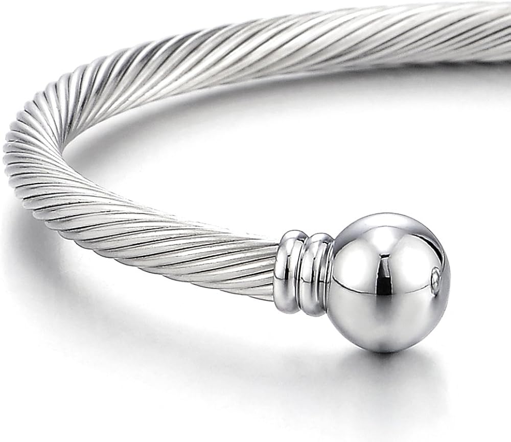 COOLSTEELANDBEYOND Elastic Adjustable Mens Women Stainless Steel Cuff Bangle Bracelet: Clothing