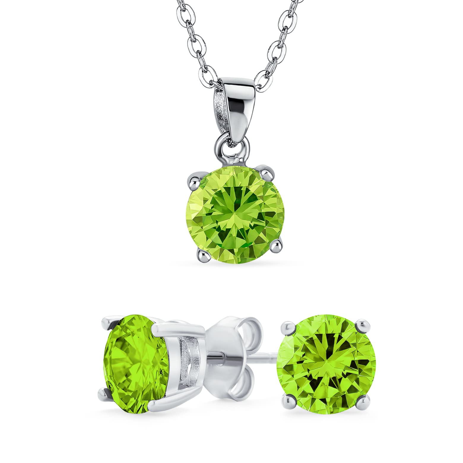 Simple Delicate Round AAA CZ Brilliant Solitaire Pendant Stud Earrings Jewelry Set For Women Teens .925 .925 Sterling Silver Birth Month Colors