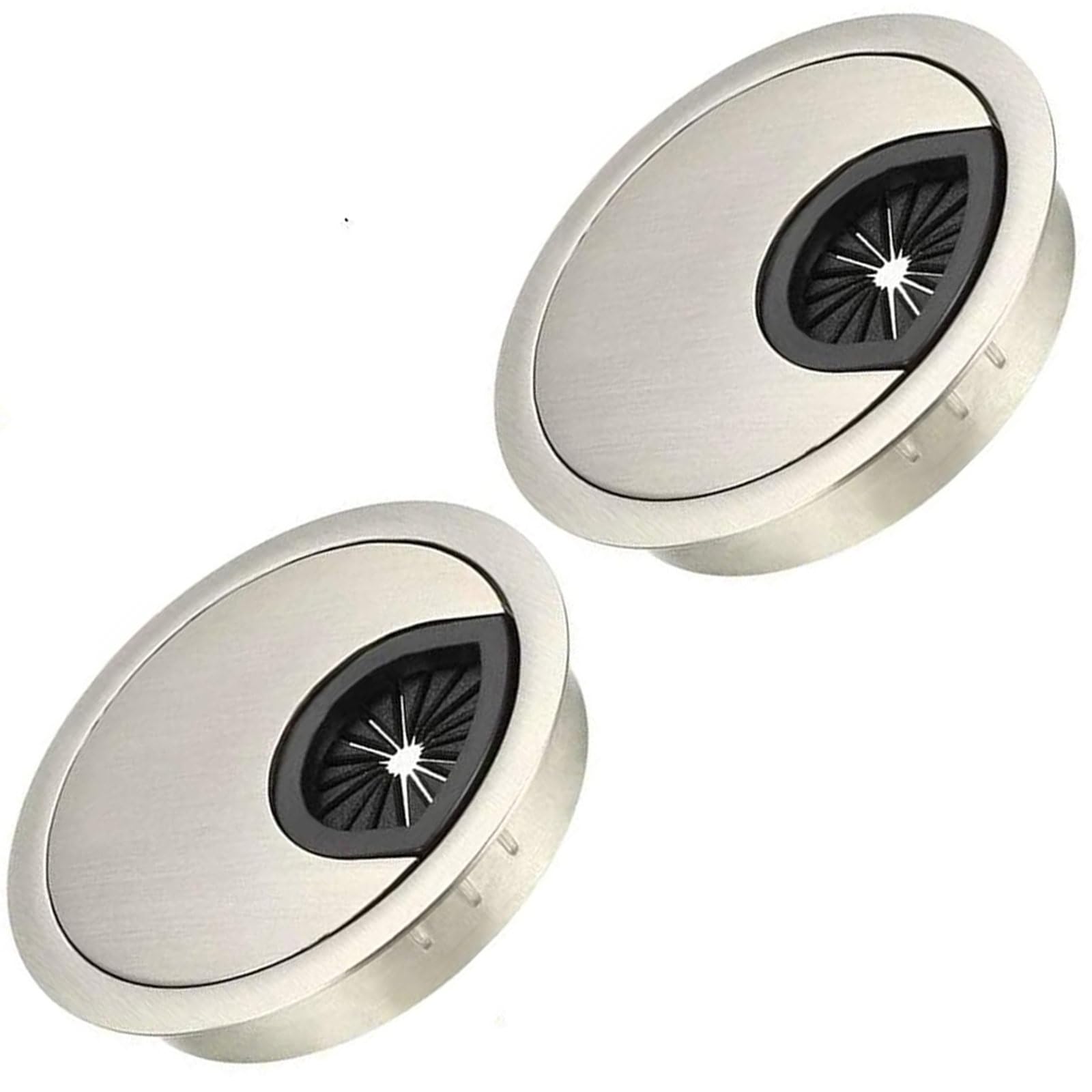 2 Pack Desk Grommet Kit Zinc Alloy Computer Desktop Grommets Wire Organizers Table Cable Cord Round Hole Cover for Home and Office (Ø60mm（2-3/8 Inch）, Brushed Silver) Desk Cable Hole