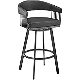 Armen Living Chelsea 25" Counter Height Swivel Bar Stool in Black Finish and Black Faux Leather
