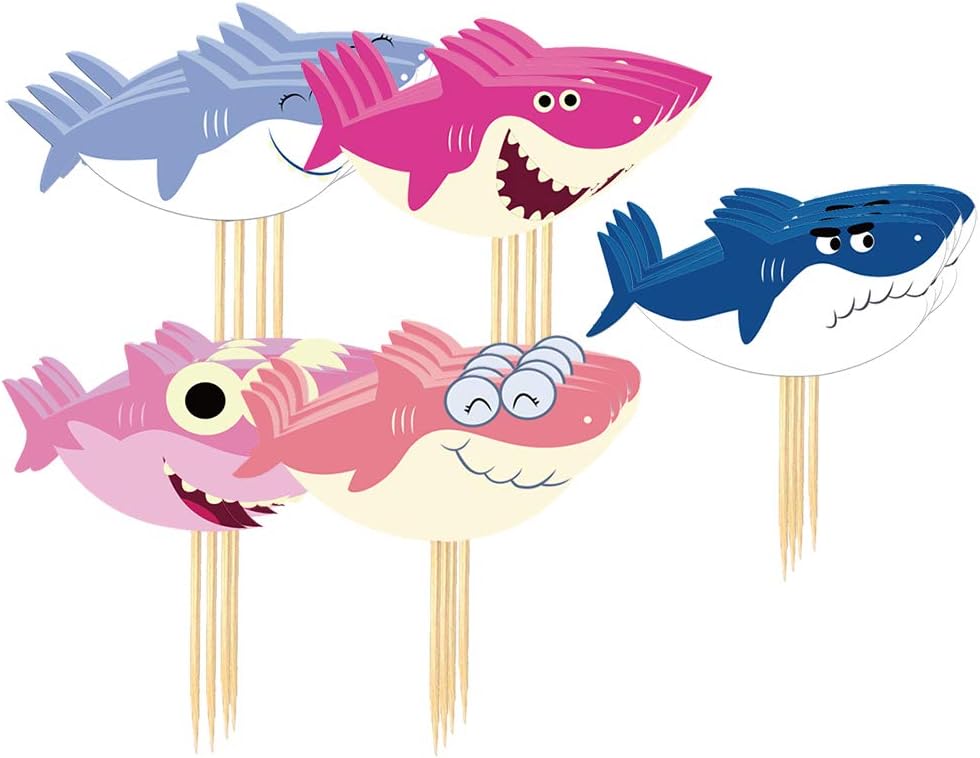 Worform 20 Pcs Cute Shark Cupcake Toppers, Little Shark Cake Pick for Kid's Birthday Party,Sea Shark Theme Party, Baby Shower Party Supplies