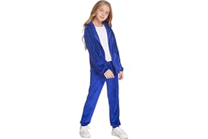 Hopeac Girls Casual Basic Velour Zip Up Hoodie Sweatsuit Tracksuit Set Jogger Clothes Outfits