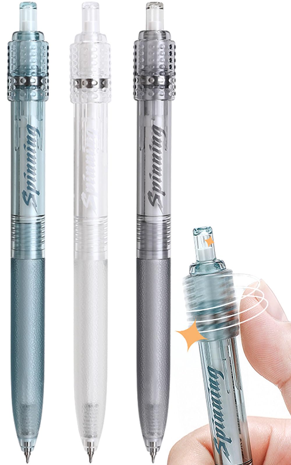 Archic Retractable Rotary Ballpoint Pens Black Gel Ink Pack of 3 (Green White Grey)