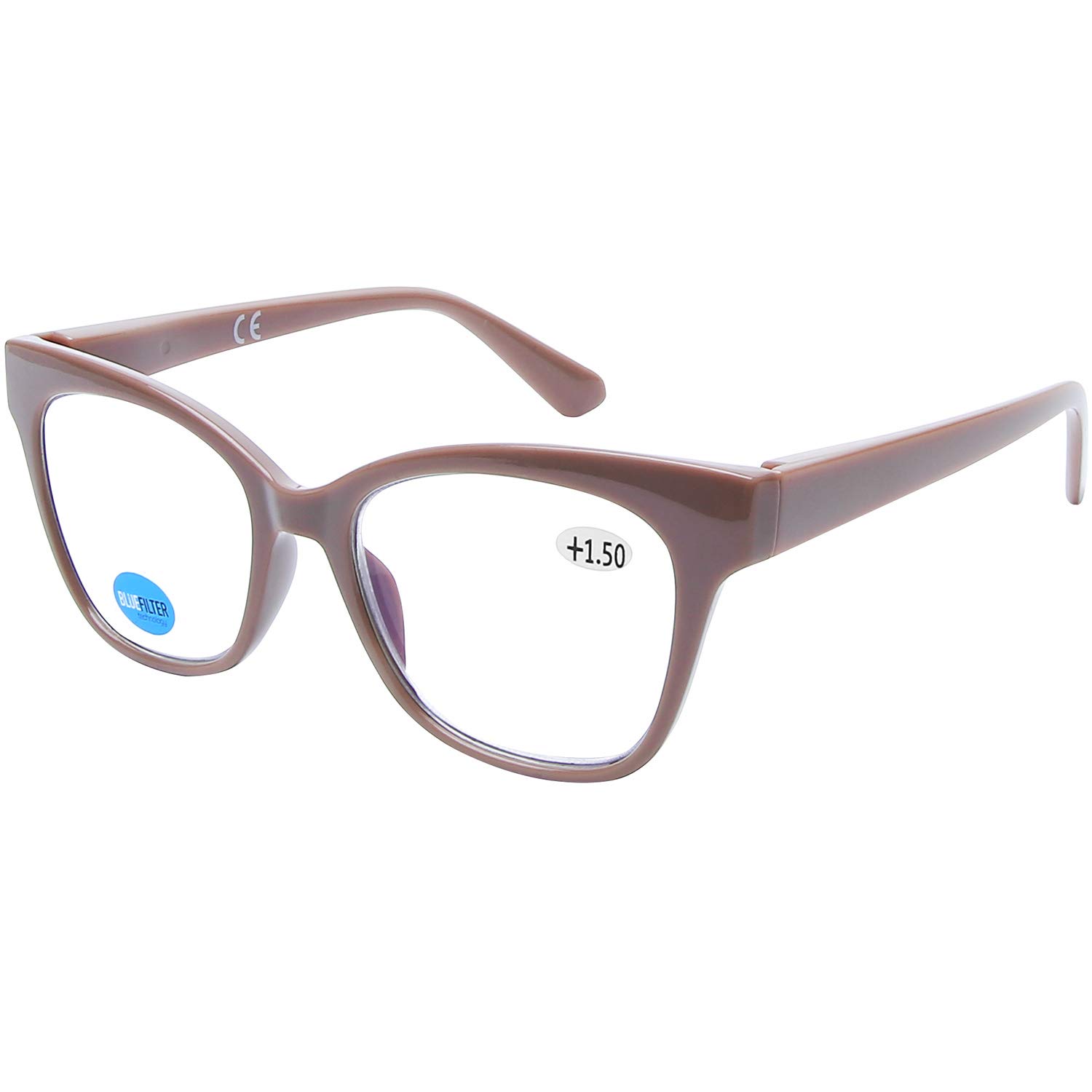 DOOViC Blue Light Blocking Computer Reading Glasses Beige Brown Frame Large Lens Square Readers for Women +3.5