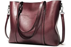 Pahajim Large Shoulder Bag for Women Multi Pocket Zippered Tote Bag Satchel Purse for College Work Travel Shopping,Wine Red