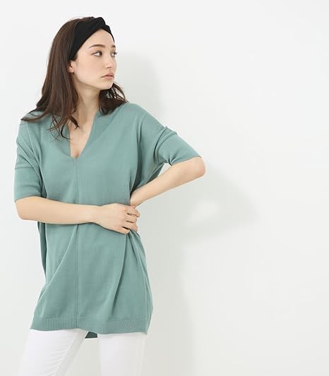 Amazon Azul By Moussy ドルマンスリーブvネックニットチュニックm L Grn ワンピース チュニック 通販