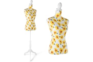 DRDINGRUI Dress Form w/ Stand, Female Mannequin Torso for Dress Jewelry Display, Floral Mannequin Body, Yellow Sunflower