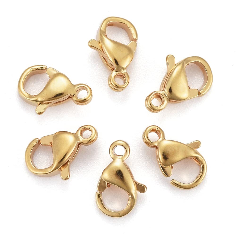 DanLingJewelry 100Pcs Grade A 304 Stainless Steel Lobster Claw Clasps Golden Color 9x6x3mm Hole: 1mm