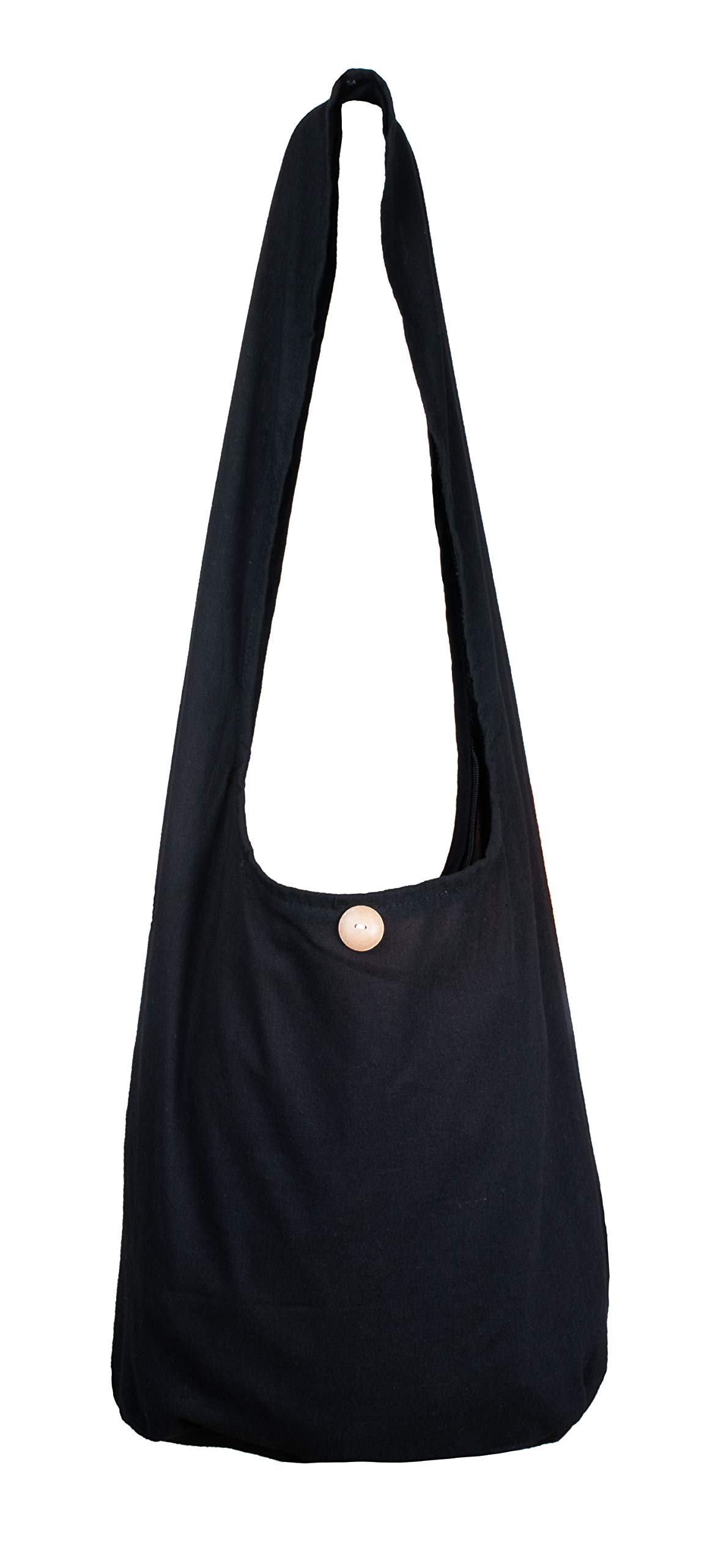 SLING Bag COTTON 40 PRINTs Men or Women CROSSBODY bag LARGE BOHO hippie hobo handbag (Plain Black)