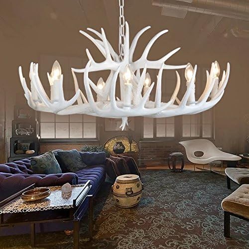EFFORTINC Resin Antler chandelier white Antler chandelier Living Room Dining room Easy Installation (9 Lights)