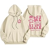 Lubpow Cute Pink Flower Hoodie for Woman Preppy Sweatshirts Trendy Puff Print Letter Graphic Hoodies Casual Pullover Tops