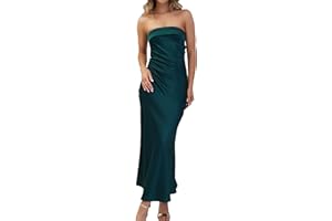 Realtix Satin Silk Backless Tube Tops Maxi Dress for Women Low Back Hollow Out Elegant Strapless Long Dresses Wedding Guest
