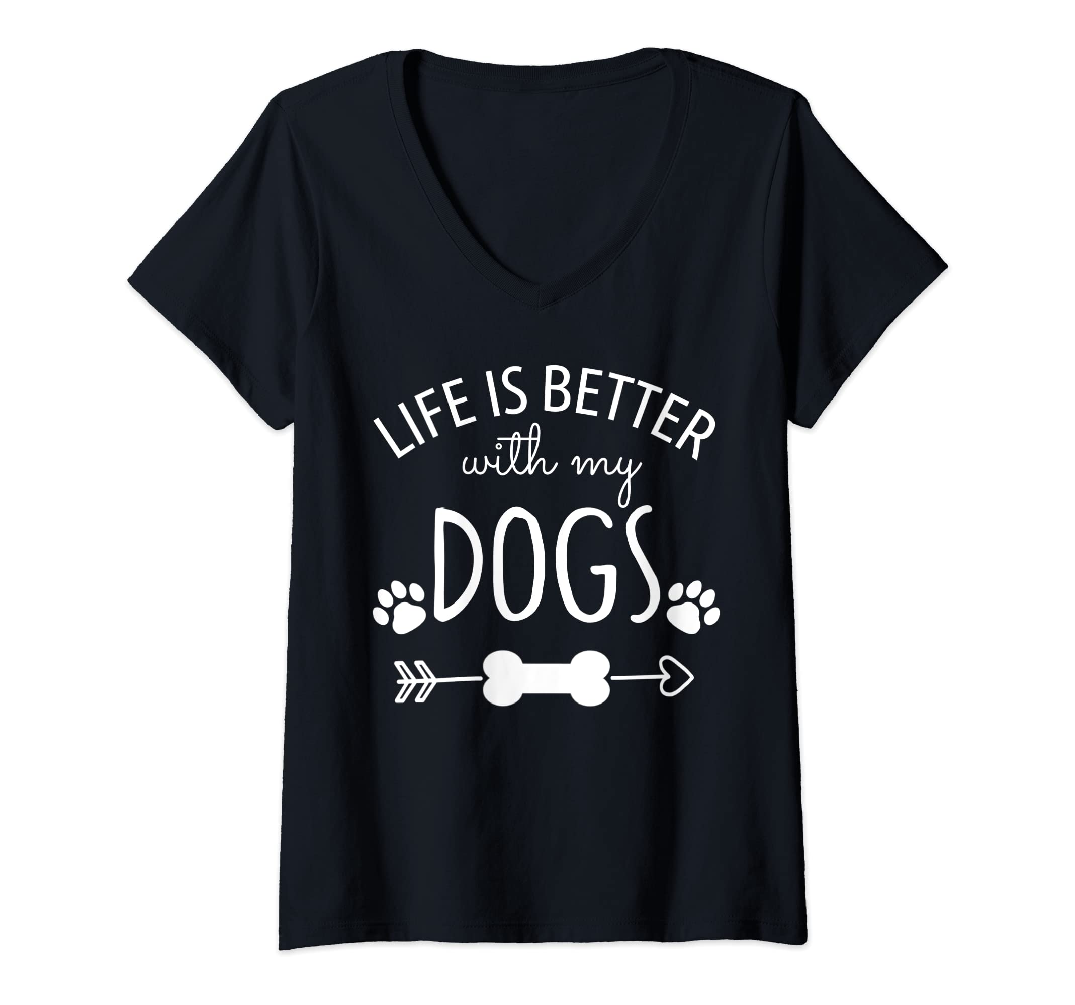 Photo 1 of ***(LIGHT BLUE/STOCK PHOTO FOR REFERENCE ONLY)*** Womens Life is Better With My Dogs Shirt,Paw Heart Funny Dog Lover V-Neck T-Shirt