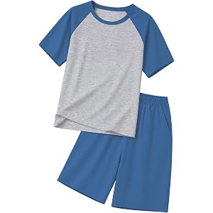 Schbbbta Pajamas for Boys Short Sleeve and Shorts Cotton Summer Pajamas Set 2 Pcs Soft Fabric Sleepwear Loungewear for kids D