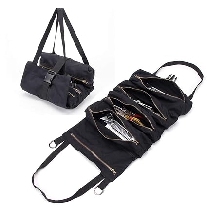 Travel Organizer Accessories Heavy Duty Tool Roll Organizer with Strong Zipper Super Tool Roll Car Seat Back Organizer Canvas Tool Organizer Bucket Wrench Roll