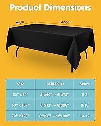 Niuara Black Fabric Rectangle Table Cloth - 6