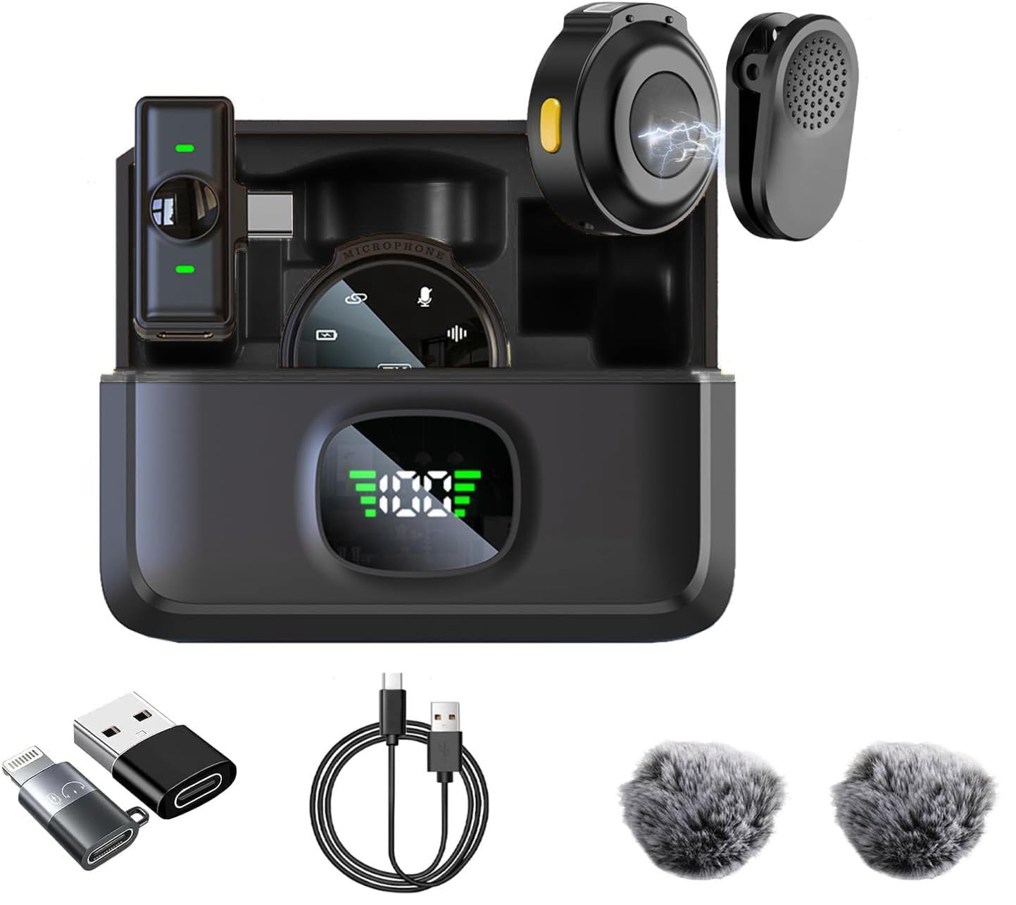 Photo 1 of 2 Pcs Professional Wireless Lavalier Microphone for iPhone iPad Android PC Camera with Adapter Included Noise Reduction Plug-Play Clip on Lapel Mic for YouTube, Recording, Vlogging, Live Streaming