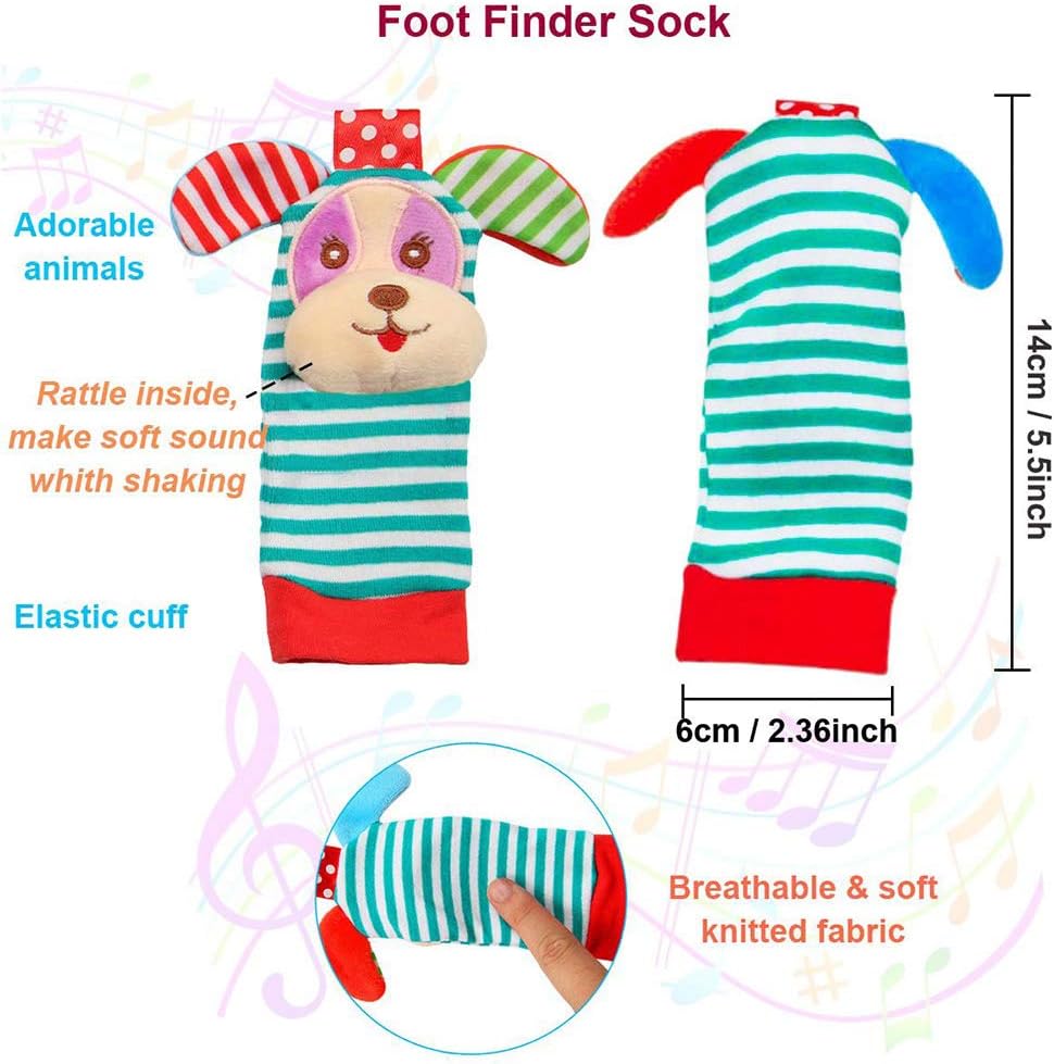 SSK Soft Baby Wrist Rattle Foot Finder Socks Set,Cotton and Plush Stuffed Infant Toys,Birthday Holiday Birth Present for Newborn Boy Girl 0/3/4/6/7/8/9/12/18 Months Kids Toddler,4 Cute Animals: Toys & Games