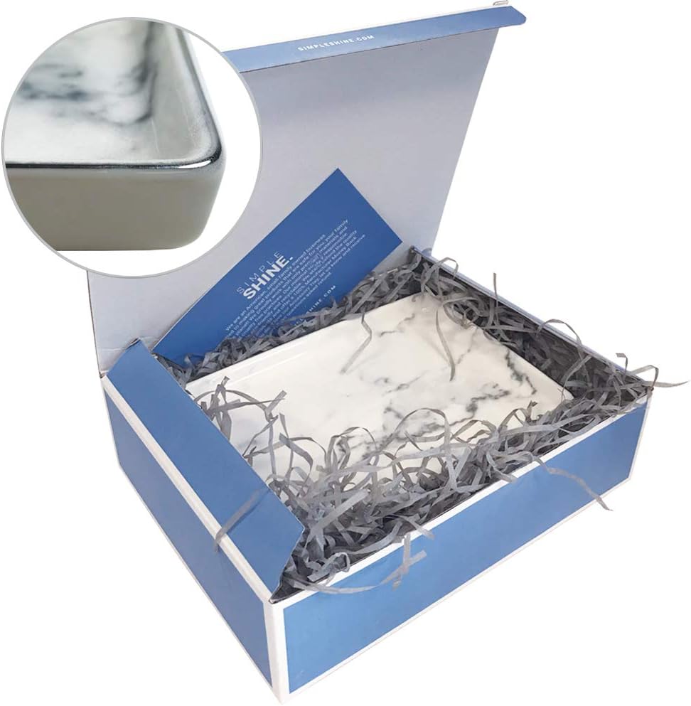 Jewelry Dish Tray | Marble Pattern Ceramic Dish Key Plate Holder or Key Tray Silver Edge | Wrapped in Decorative Gift Box: Home Improvement