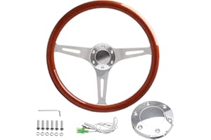 SOMUSEN 15" Custom Vintage Wooden Grain Steering Wheel Universal Brushed Spoke Real Wood Classic Wood Steering Wheel With Horn Button