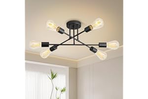 LANBURCH Sputnik Chandelier,6-Light Ceiling Light, Dining Room Light Fixture with E26 Bulbs,Ceiling Light Fixture, Angle Adjustable Kitchen Lighting Fixtures Ceiling, Modern Black Chandeliers for Dining Room