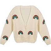 HOULENGS Women's Strawberry Print Button Down Long Sleeve V Neck Crop Cardigan Sweater