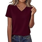 DANVOUY Womens V Neck Tees Casual Summer Solid T Shirts Short Sleeve Tops