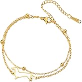 TEAMER Cute Dachshund Bracelet Sausage Dog Double Chain Bracelet Stainless Steel Dachshund Lover Pet Animal Jewelry For Women