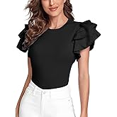 Verdusa Women's Layered Ruffle Butterfly Sleeve Round Neck Blouse Tee Top