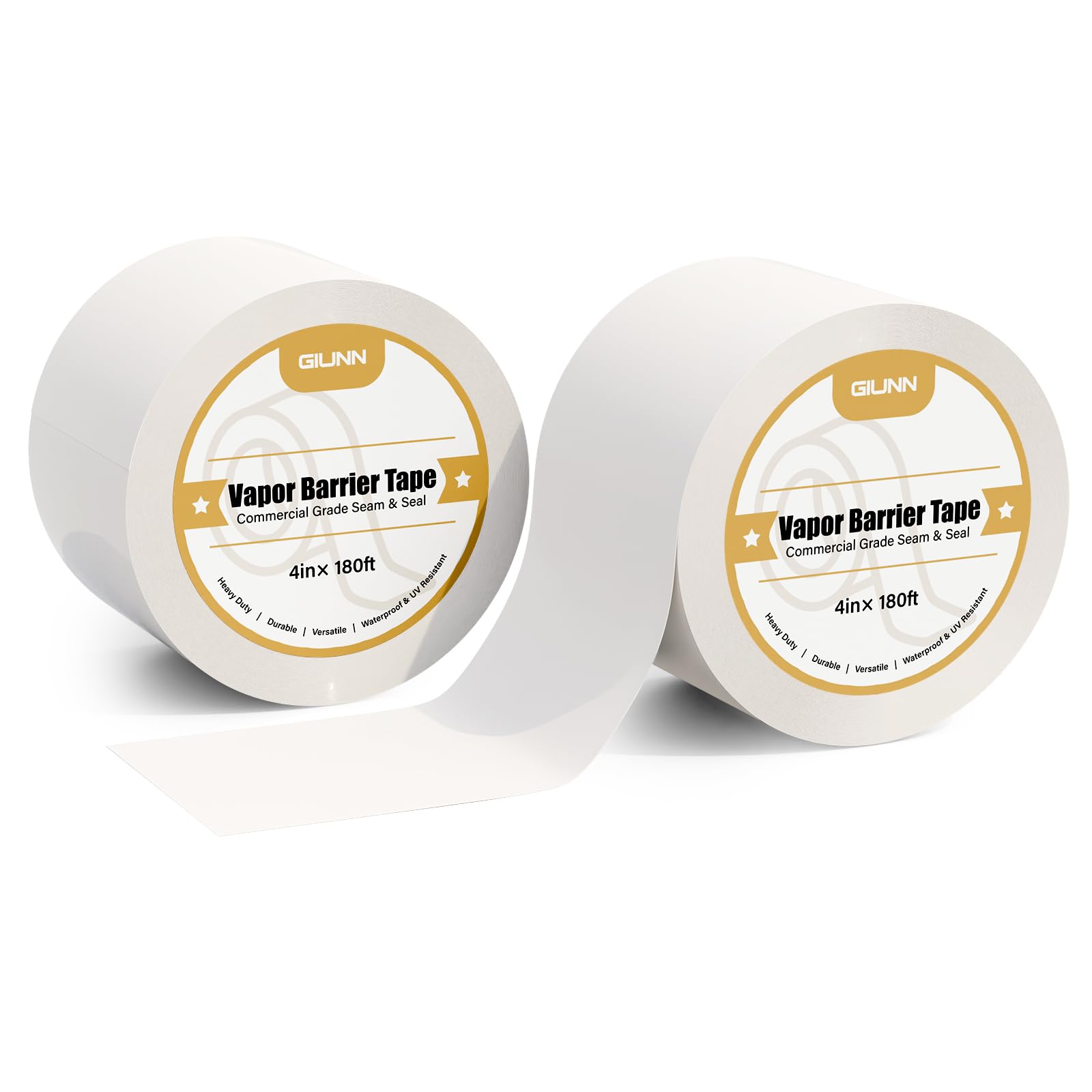 Photo 1 of Giunn Vapor Barrier Tape 2 Rolls, 4" Wide x 180' Long Moisture Barrier Tape, 9 mil White polyethylene Tape, Moisture Sealing and Seams for Crawl Spaces, Vapor barriers, Marine, Insulation