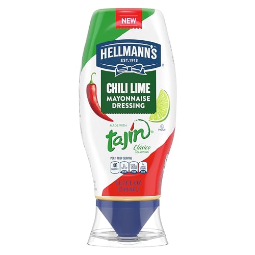 HELLMANN’S MAYONNAISE DRESSING CHILI LIME FOR GRILLED CORN, TACOS, GRAIN BOWLS & MORE,WITH TAJÍN CLÁSICO SEASONING, REAL INGREDIENTS & NO ARTIFICIAL FLAVORS, 11.5 OZ