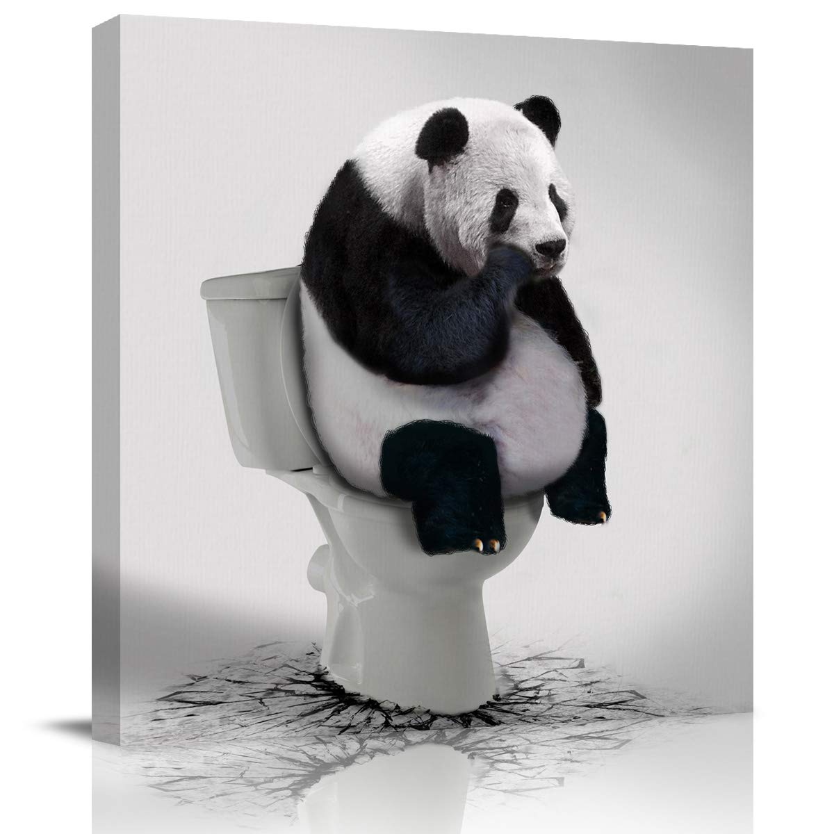 Bathroom Decor Canvas Wall Art Framed Wall Decoration Funny Animal Gallery Wall Decor Print Panda Thinker on Toilet Picture Artwork for Walls Ready to Hang for Kitchen Bedroom Decor 20x20 Inch