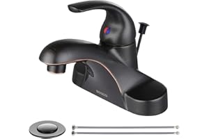 WOWOW Single Handle Commercial Bathroom Faucet Oiled Rubbed Bronze Lead-Free 4 inch Centerset Bathroom Basin Sink Faucets One Handle Vanity Faucets Basin Mixer Tap with Pop-up Drain Assembly