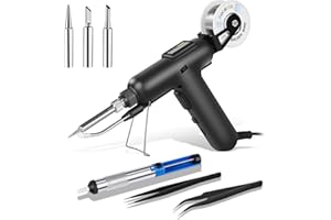 AUCANLA Soldering Iron Kit, 80W 110V Automatic Soldering Gun with Ceramic Heater, 8-in-1 Fast Heating Soldering Kit Includes Iron Tips, Solder Wire, Desoldering Pump, Tweezers for Repairs and DIY